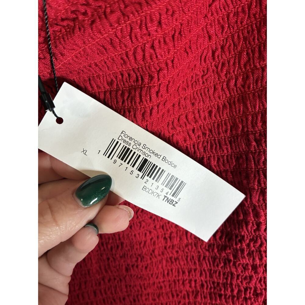 The Drop Size XL NWT Red Smocked Bodice Spaghetti Strap Maxi Dress Linen - Picture 4 of 10